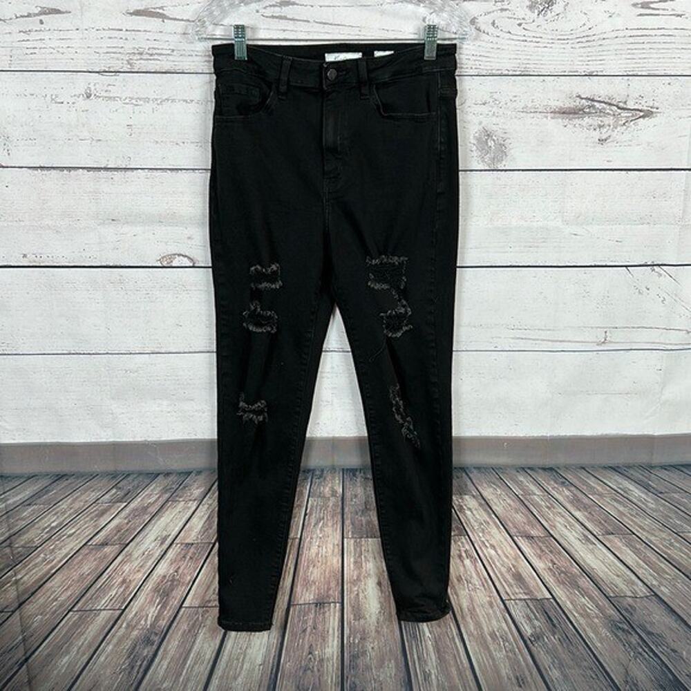 Kancan Jeans Womens 29‎ Black Ultra high Rise Skinny Signature Distressed Modern